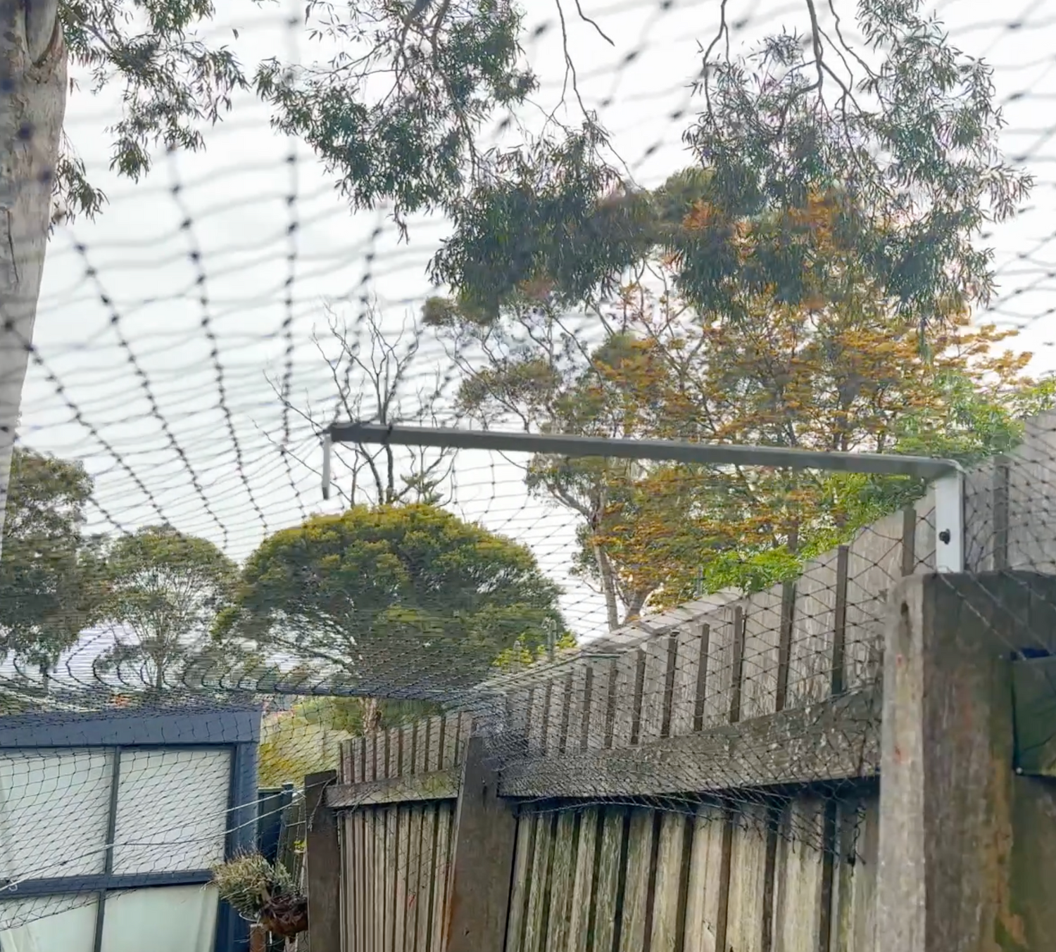Cat Netting Installation Attached To Fence 
